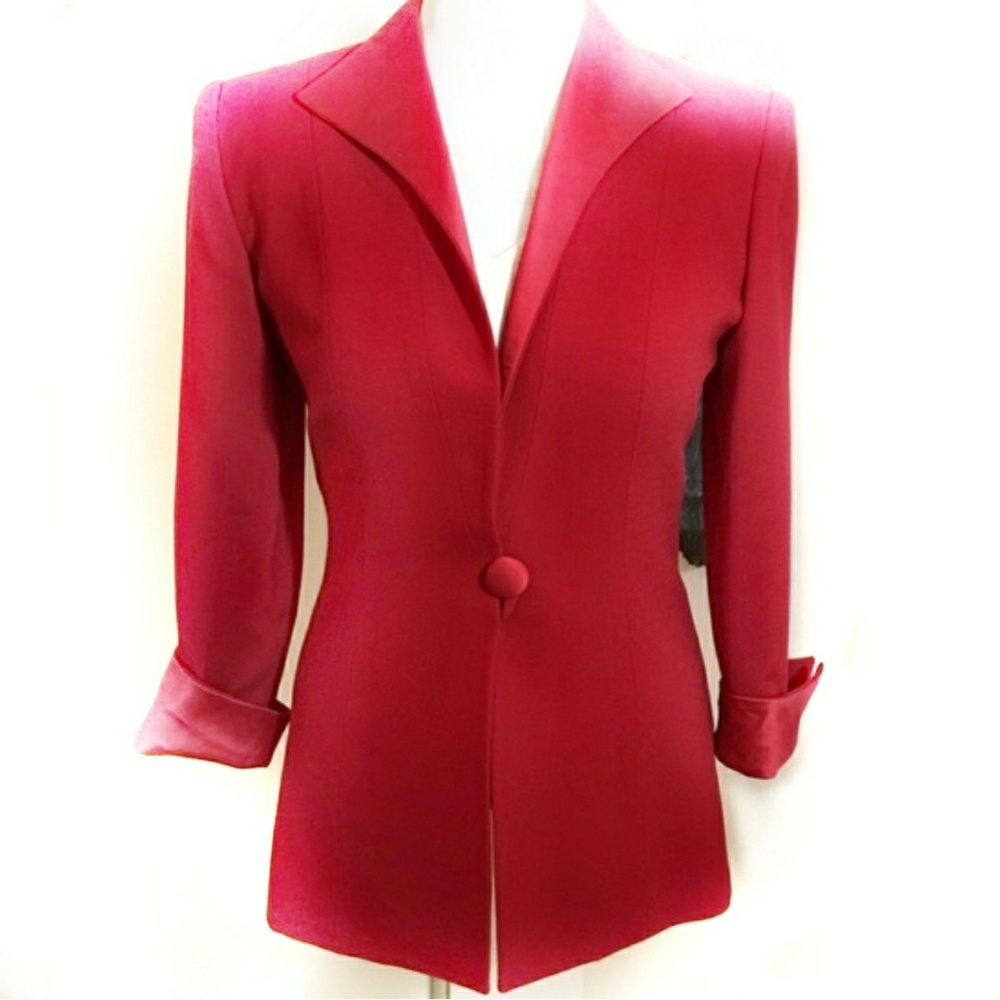 Christian Dior Red Wool Silk Lapel Blazer and Skirt Business Power Suit - Picture 6 of 10